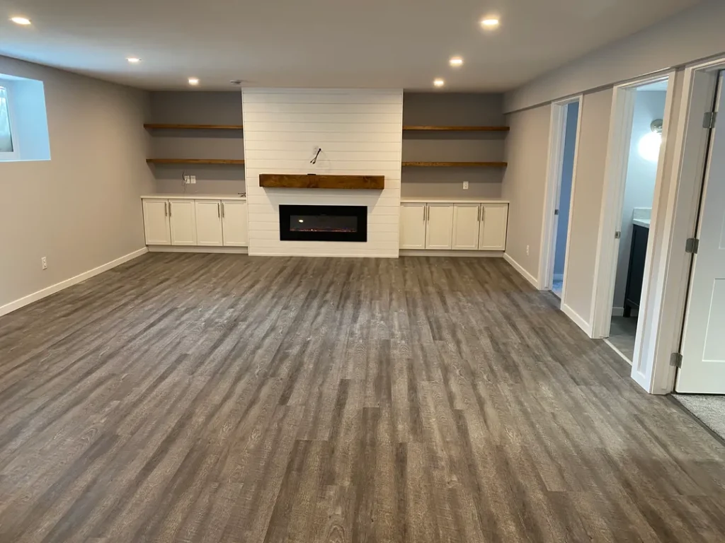 photo of the living area in the Goldeneye basement, designed and built by KMA Building in Winnipeg, MB