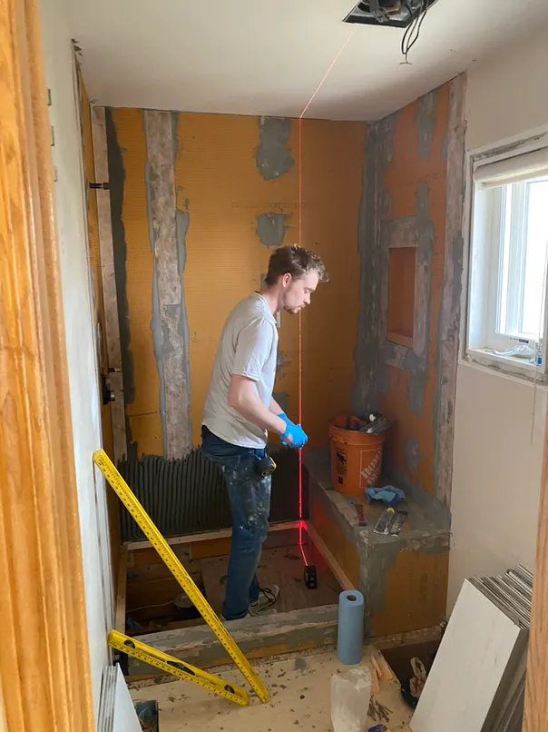 photo of construction of the "Glenacres" bathroom designed and built by KMA Building in Winnipeg, MB